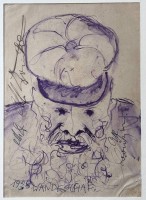 Auktion 348 / Los 5061 <br>unleserl. signiert, 2 Köpfe, Zeichnungen, verso 1x ganzseitigen Geburtstagsgrüsse für Hans Henseleit,,  in PP, MG ca.18x14 cm
