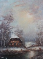 Auktion 349 / Los 4002 <br>Wilmzig, Kate im Winter, Öl/Leinwand, gerahmt, RG 51 x 41cm