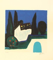 Auktion 349 / Los 5006 <br>Amos YASKIL (1935), Garten Gethsemane, Farbserigraphie, Nr. 71/250, ungerahmt, anbei Zertifikat, BG 39,5 x 35cm