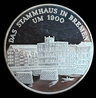 Auktion 349 / Los 6022 <br>gr. Silbermedaille-925- "Für treue Dienste" Kühne&amp;Nagel verso Stammhaus Hamburg um 1800, D-5 cm, 49,65 gr.