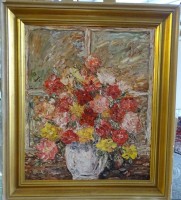 Auktion 349 / Los 4020 <br>Walter SCHULTE-MATTLER (1929) "Blumen in Vase", Öl/Holz, gerahmt, RG 74x84 cm, (Sperrgut)