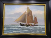 Auktion 349 / Los 4027 <br>Klaus ROSKAMP (1941)  "Fischkutter vor Helgoland", Öl/Pappe, gerahmt, RG 22x27 cm