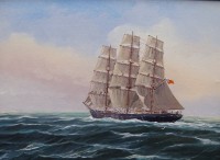 Auktion 349 / Los 4029 <br>Klaus ROSKAMP (1941)  "Segelschiff auf hoher See" Öl/Leinen, gerahmt, RG 18x23 cm