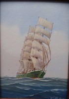 Auktion 349 / Los 4030 <br>Klaus ROSKAMP (1941)  "Segelschiff im Wind", Öl/Pappe, gerahmt, RG 19x15,5 cm