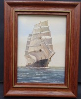 Auktion 349 / Los 4031 <br>Klaus ROSKAMP (1941)  "Segelschiff vor Küste" Öl/Platte, 19x15,5 cm