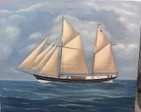 Auktion 349 / Los 4038 <br>Ralf Olof, 84 "Segelschiff", Öl/Leinen, 50x61 cm