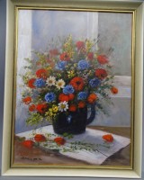 Auktion 350 / Los 4000 <br>Helmut KIPS (1937) "Blumen in Vase", Öl/Leinen, gerahmt, RG 44x34 cm