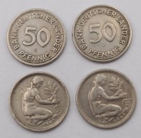 Auktion 350 / Los 6022 <br>4x 50 Pfennig, 1949, J, F, 2x G