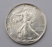 Auktion 350 / Los 6032 <br>Liberty Dollar, 1990, 1 Oz. Fine Silver, 31,2gr., D-4cm