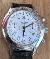 Auktion 350 / Los 2025 <br>mechan HAU "Poljot" Chronograph, 23 Jewels. Werk läuft, Lederband, guter Zustand