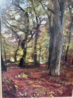 Auktion 350 / Los 4030 <br>Carl RODECK (1841-1909)  "Waldweg" Öl/Platte, gerahmt, RG 95x71 cm (Sperrgut)