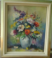 Auktion 350 / Los 4050 <br>R. Faber "Feldblumen in Vase" Öl/Leinen, gerahmt, RG 77x67 cm