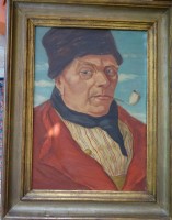 Auktion 350 / Los 4052 <br>Simon "Männerportrait mit Pfeife" um 1920, Öl/Holz, gerahmt, RG 52x40 cm