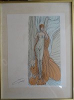 Auktion 350 / Los 5031 <br>Ernst FUCHS (1930-2015)  "stehender Akt" Lithografie aus dem Buch "Ernst Fuchs-Das graphische Werk 1967-1980", in 6000 Ex., handmonogrammiert EF., ger/Glas, RG 40x30 cm