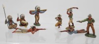 Auktion 350 / Los 12019 <br>8x Elastolin-Figuren, Cowboys und Indianer, älter, teilw. beschädigt, ca. H-7,5cm