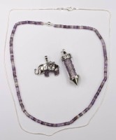 Auktion 351 / Los 1008 <br>925er Silberkette mit 2 Amethyst-Anhängern sowie Halskette mit Amethyst-Rondellen, ca. L-60/47cm, Anh. ca. L-6cm