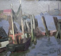 Auktion 351 / Los 4043 <br>LS "Fischerboot im Hafen" Öl/Platte, gerahmt, RG 48x50 cm