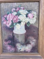 Auktion 351 / Los 4049 <br>unleserl. signiert (Anne Sayer??) "Rosen in Vase" Öl/Leinen, gerahmt, RG 88x70 cm