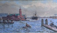 Auktion 352 / Los 4004 <br>Hans Fritz, 1946 "Hamburg Hafen", Öl/Malfaser, gerahmt, RG 57x92 cm