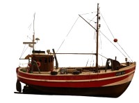 Auktion 352 / Los 16001 <br>Holz-Schiffsmodel eines Husumer Fischkutters, "Kirsten", detailreich, wohl als RC Modell geplant, Innenleben scheint zu fehlen, H-40 cm, L-50 cm