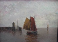 Auktion 352 / Los 4022 <br>Heinz NETZELY (XX), auslaufende Segelboote, Öl/Holz, gerahmt, 41 x 51cm