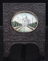 Auktion 352 / Los 4031 <br>indische Mintaturmalerei, Taj Mahal, Holzrahmen, älter, RG 13,3 x 10,5cm