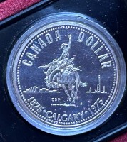 Auktion 352 / Los 6017 <br>Canada Dollar in Etui, boxed, stempelglanz, WCalgary 1875-1975