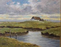 Auktion 352 / Los 4033 <br>Ernst Troch (1925-1996), Hallig, Öl/Leinwand, gerahmt, RG 34 x 40cm