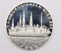 Auktion 352 / Los 6033 <br>Medaille, Hamburger Hafen wird 800, 1989, Silber, ca. 20gr., D-4cm