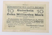 Auktion 352 / Los 6055 <br>Ein Gutschein über 10 Mrd. Mark,Norddeutscher Lloyd Bremen