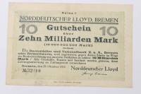 Auktion 356 / Los 6036 <br>Ein Gutschein über 10 Mrd. Mark,Norddeutscher Lloyd Bremen