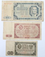 Auktion 352 / Los 6058 <br>3 Banknoten Polen aus 1948 2-5und 20 Zloty