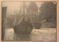 Auktion 352 / Los 5022 <br>Carl LANGHEIN (1872-1941) , Morgen im Hafen, Farblithographie, ger./Glas, RG 47,5 x 57,5cm