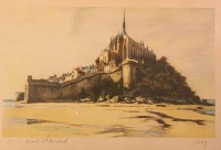 Auktion 352 / Los 5023 <br>unleserl.signiert, Le Mont St. Michel, Farbradierung, ger./Glas, RG  25,5 x 32,5cm