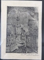 Auktion 352 / Los 5032 <br>Battermann "Altstadt" Kunstdruck, gerahmt, RG 30x24 cm