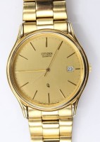 Auktion 353 / Los 2028 <br>Herren-Armbanduhr, Citizen Quartz, goldfarben, Werk  nicht geprüft, D-3,4cm