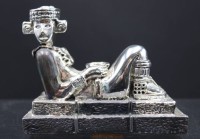 Auktion 353 / Los 15044 <br>Figur, liegender Atzteke mit Schale, versilbert, Mexico, H-10cm B-12cm