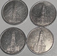 Auktion 353 / Los 6021 <br>4x 5 Reichsmark 1935/1936, Silber, Garnisonskirche