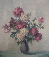 Auktion 353 / Los 4013 <br>Blumen in Vase, unsigniert, Öl/Leinwand, gerahmt, RG 93 x 82cm, Sperrgut, Rahmen beschädigt