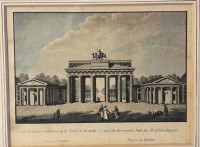 Auktion 353 / Los 5012 <br>2x Anichtenstiche um 1815, Brandenburger Tor und Schloss Sanssouci , Aquatinta , Blick vom Pariser Platz auf das Brandenburger Tor, ger/Glas, RG ca 26x30 cm