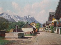 Auktion 353 / Los 4030 <br>Ernst LANG (XIX-XX), München, Frühlingstrasse in Garmisch, Öl/Holz, gerahmt, RG 27,5 x 33,5cm