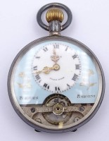 Auktion 354 / Los 2005 <br>mech. Taschenuhr,  8 Tage Werk,  Silber-Gehäuse 925er, floral verziertes himmelblau/weißes Zifferblatt, Werk läuft, D-4,7cm