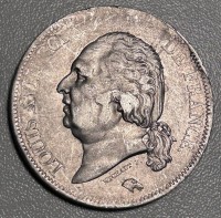 Auktion 354 / Los 6011 <br>Französische Silbermünze "Louis XVIII 1819", Rand Gebrauchsspuren, 24,8 gr., D- 3,7 cm