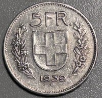 Auktion 354 / Los 6016 <br>5 Franken 1939 -B-, Schweiz