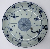 Auktion 354 / Los 15512 <br>China Teller mit Blaumalerei, chines. beschriftet, D-18 cm