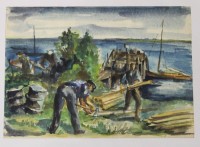 Auktion 354 / Los 4042 <br>Klaus-Heinrich Carl Zürner(1932/2010) , verso Nachlassstempel und wohl Ortsangabe "Hiddensee", Aquarell, BG 30 x 42cm.