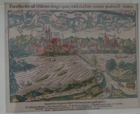 Auktion 354 / Los 5018 <br>Standansicht, Frankfurt/Oder anno 1548, handcoloriert, in Passepartout, 37 x 42cm