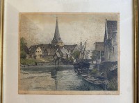 Auktion 354 / Los 5020 <br>Josef EIDENBERGER (1899-1991) "Otterndorf", orig. Radierung, signiert und betitelt, Blatt stockfleckig, ger/Glas, RG 41x46 cm