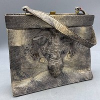 Auktion 354<br>vintage Kroko-Handtasche, Altersspuren, 21x24 cm