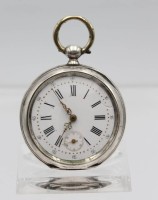 Auktion 355 / Los 2021 <br>Taschenuhr um 1900, Silbergehäuse, Schlüsselwerk läuft, D-4,6cm